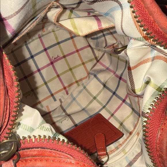 Coach Bleecker Tattersall Chili Orange Leather Hobo Bag - Picture 5 of 17